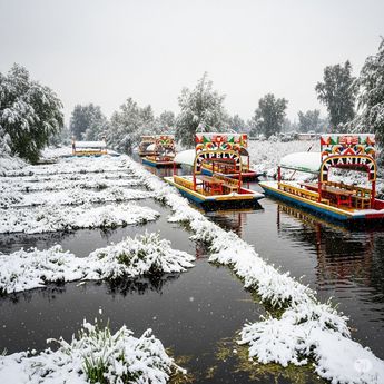 Cómo se vería el embarcadero de Cuemanco en Xochimilco si cayera nieve | Gemini