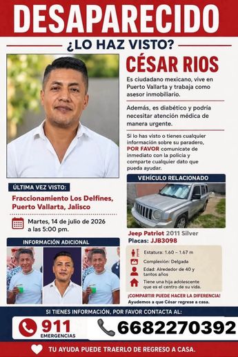 Familiares piden con urgencia la localización de César Ríos. | Usi Toledo