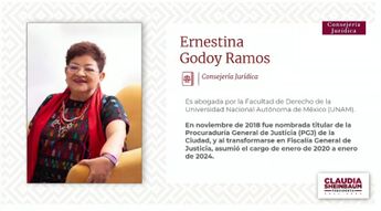 Ernestina Godoy titular de la Consejería Jurídica, anuncia Claudia Sheinbaum