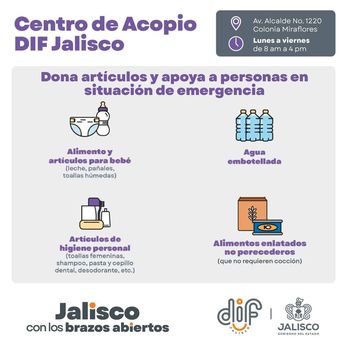 Insumos que puedes donar en el centro de acopio de Guadalajara | Gobierno de Jalisco