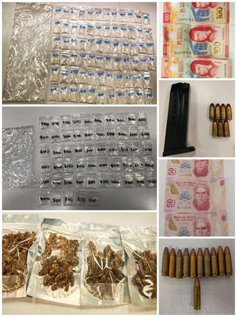 Los hombres señalados por la balacera tenían en su poder cartuchos útiles y presunta droga / Cortesía SSP