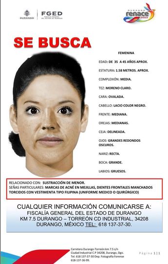 Retrato hablado de mujer que presuntamente sustrajo a bebé en Durango