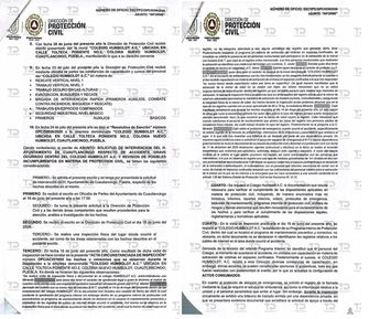 El oficio girado por PC Cuautlancingo indica que el colegio no dio mantenimiento a los registros de cables donde cayó la niña / Especial