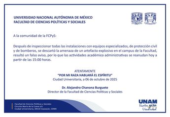 Comunicado para la comunidad de la FCPyS / Cortesía