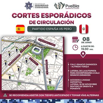 Este es el mapa oficial de cierres y rutas alternas para el partido México vs España / SSC Puebla