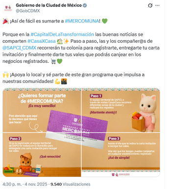 El programa Mercomuna se entrega a habitantes de CdMx de 19 a 56 años | X @GobCdMx