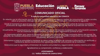 Comunicado del CENHCH sobre una presunta amenaza de tiroteo en Puebla / CENHCH
