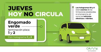 Los días jueves, los autos con engomado verde y terminación de placa 1 y 2 no circulan | CAMe
