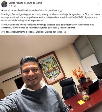 El exalcalde de Atoyac, Veracruz publicó una fotografía en sus redes sociales antes de ser detenido / Facebook: Carlos Alberto Ventura de la Paz