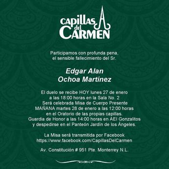 A las 12:00 horas del martes se oficiará misa de cuerpo presente en la misma capilla / Especial