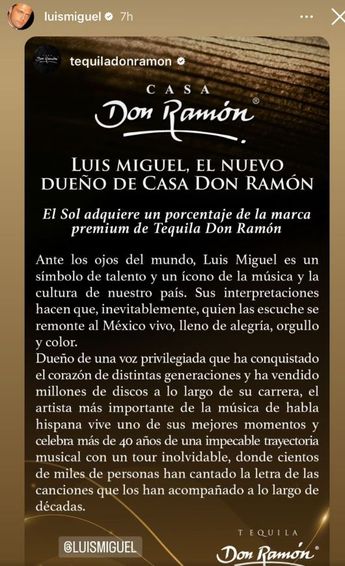 Tequila Don Ramón revela que Luis Miguel será uno de sus dueños
