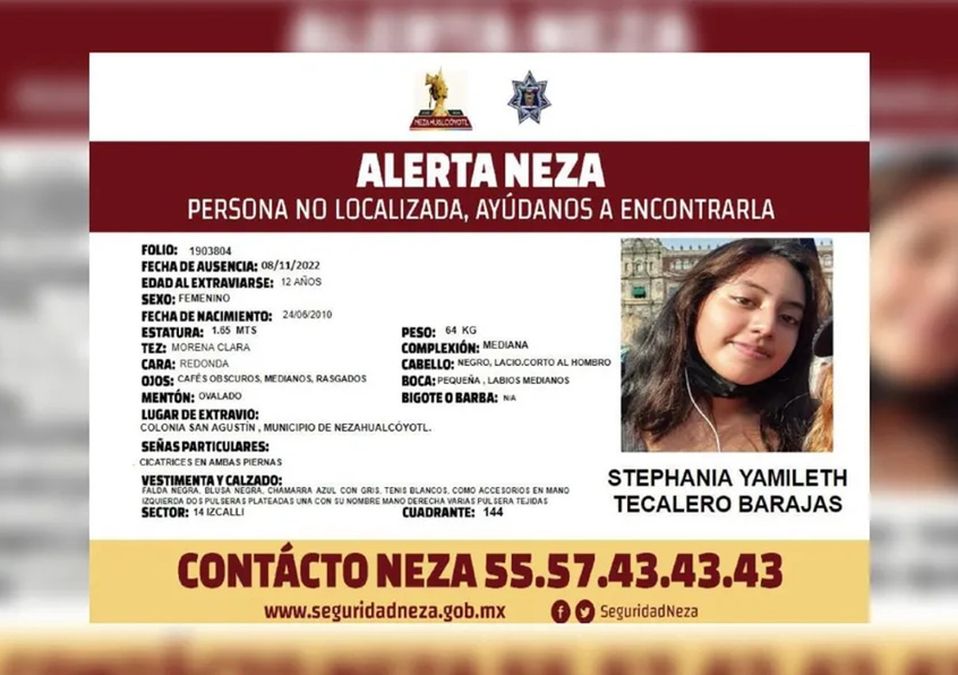 En Nezahualcóyotl, buscan a Yamileth, menor de 12 años que desapareció en su propia casa