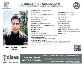 Diego Alberto Alonso Olin, desaparecido en Toluca, Edomex | Especial