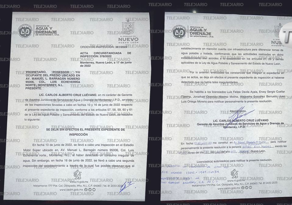 Documentos de Agua Y Drenaje sobre toma de agua en estadio de beisbol. / Especial