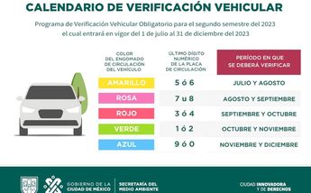 Calendario de verificación vehicular CdMx segundo semestre 2023 / Sedema