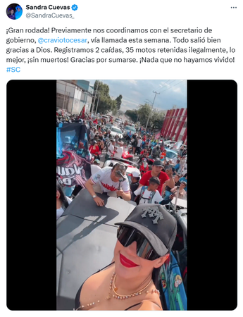 Sandra Cuevas celebra rodada en CdMx | X @SandraCuevas_
