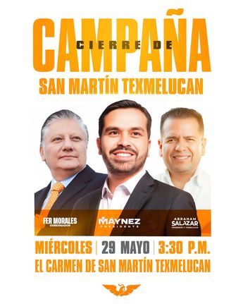Jorge Álvarez Máynez visita Puebla para cerrar campaña de MC en San Martín Texmelucan / Cortesía