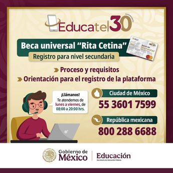 Si necesitas orientación en los procesos de registro de la beca Rita Cetina, puedes llamar al (800-288-6688). (Gemini)