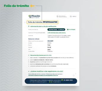 El folio de tu cita es necesario para imprimir el formato de verificación | Verificación Jalisco
