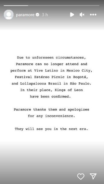 Paramore cancela presentación en Vive Latino 2024.