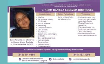 Buscan a estudiante desaparecida en Ramos Arizpe