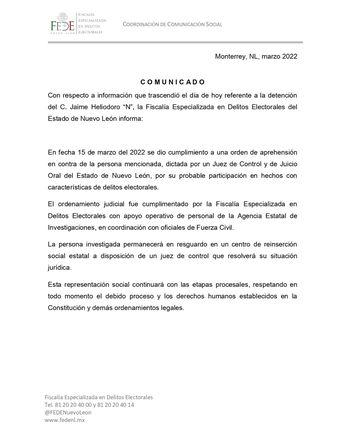 Parte del Fede sobre detención del Bronco. / Cortesía