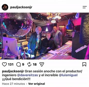 Publicación de Paul Jackson Jr. con Luis Miguel en un estudio de grabación. | Instagram