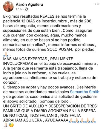 Hermano del minero de Guanajuato atrapado en la mina Santa Fe exige resultados