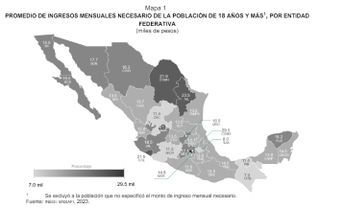Mapa de gastos mensuales por estado / Inegi