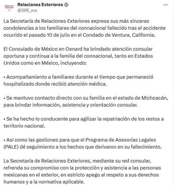 Comunicado realizado por la Secretaría de Relaciones Exteriores de México | @SRE_mx vía X