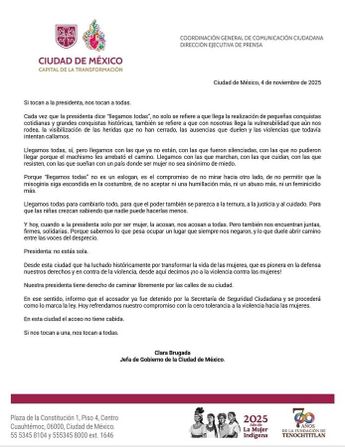 Clara Brugada externó su apoyo a la presidenta Claudia Sheinbaum | X @ClaraBrugadaM