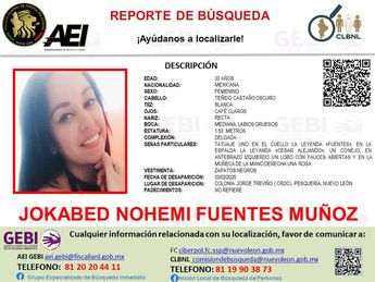 Reporte de búsqueda de Jokabed Nohemí Fuentes Muñoz. | Cortesía