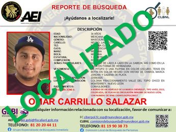 La Fiscalía de Nuevo León informó a través de redes sociales que el hombre fue localizado. | Especial