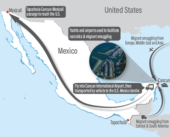 Mapa que traza la ruta criminal que opera desde Cancún. / Especial