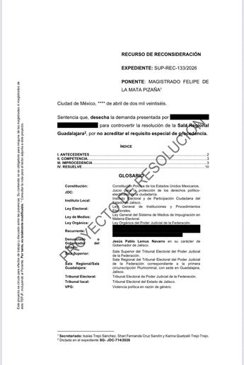 Documento donde se desecha la demanda contra Lemus