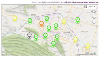 Mapa de la calidad del aire al corte de las 8:00 horas. | Cortesía