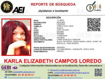 Ficha de búsqueda de Karla Elizabeth Campos Loredo. | Cortesía