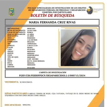María Fernanda Cruz Rivas, desaparecida en NL. | Especial