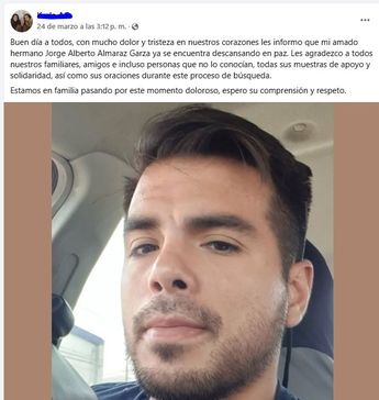 La hermana de Jorge Alberto confirmó su muerte en una publicación. | Especial