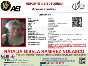 Ficha de búsqueda de Natalia Gisela Ramírez Nolasco de 50 años. | Cortesía