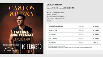 Estos son los precios de los boletos del concierto Carlos Rivera en Puebla / e-ticket