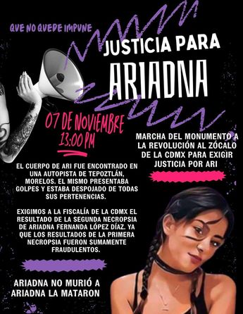 Convocan a marcha por feminicidio de Ariadna en CdMx / Especial