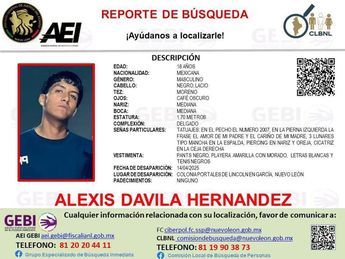 Ficha de búsqueda de Alexis Dávila Hernández. | Cortesía