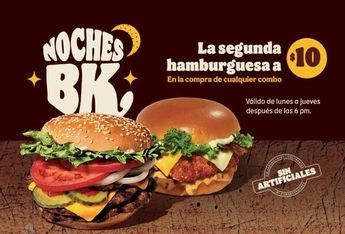 Burger King segunda hamburguesa 10 pesos