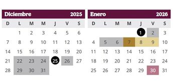 Calendario de vacaciones de diciembre 2025-2026. | SEP