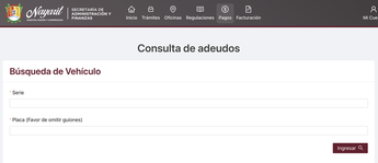 Portal de Secretaría de Finanzas para realizar el pago de refrendo en Nayarit en 2026 | Captura de pantalla Administración y Finanzas Nay