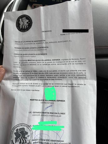 Presunta carta de renuncia de abogados de Alicia Villarreal. / Especial