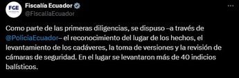 Publicación de la Fiscalía de Ecuador acerca del ataque armado | @FiscaliaEcuador vía X