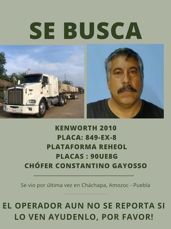 La fotografía y datos de Constantino Gayosso fueron compartidos en grupos de transportistas, a la espera de información / Cortesía