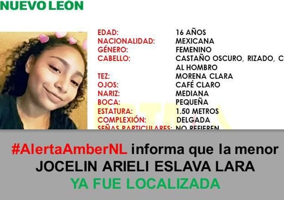 Jocelin Arieli Eslava Lara salió de casa durante la madrugada, por lo que se emitió una Alerta Amber; esta tarde fue localizada. / Cortesía
